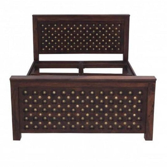 Brass Work Indian Antique Style Solid Wood Bed Frame – handcrafted solid wood furniture