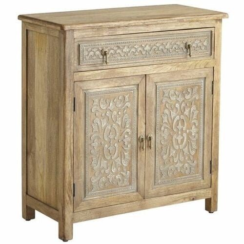 Burhama Hand Carved Solid Wood Sideboard Whitewash – handcrafted solid wood furniture