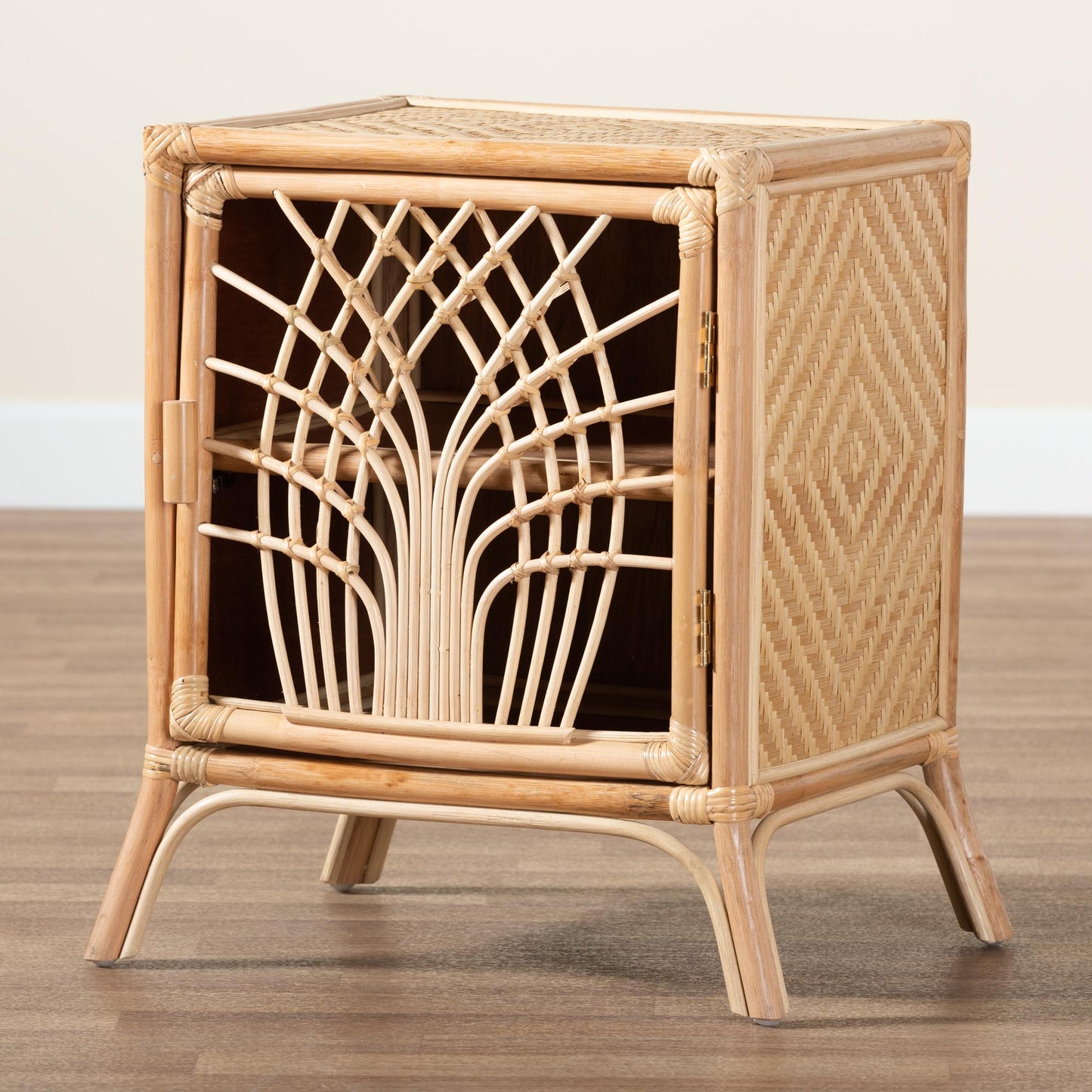 Calvin & Bay Natural Bohemian Rattan 1 Door Bedside / Nightstand – handcrafted solid wood furniture