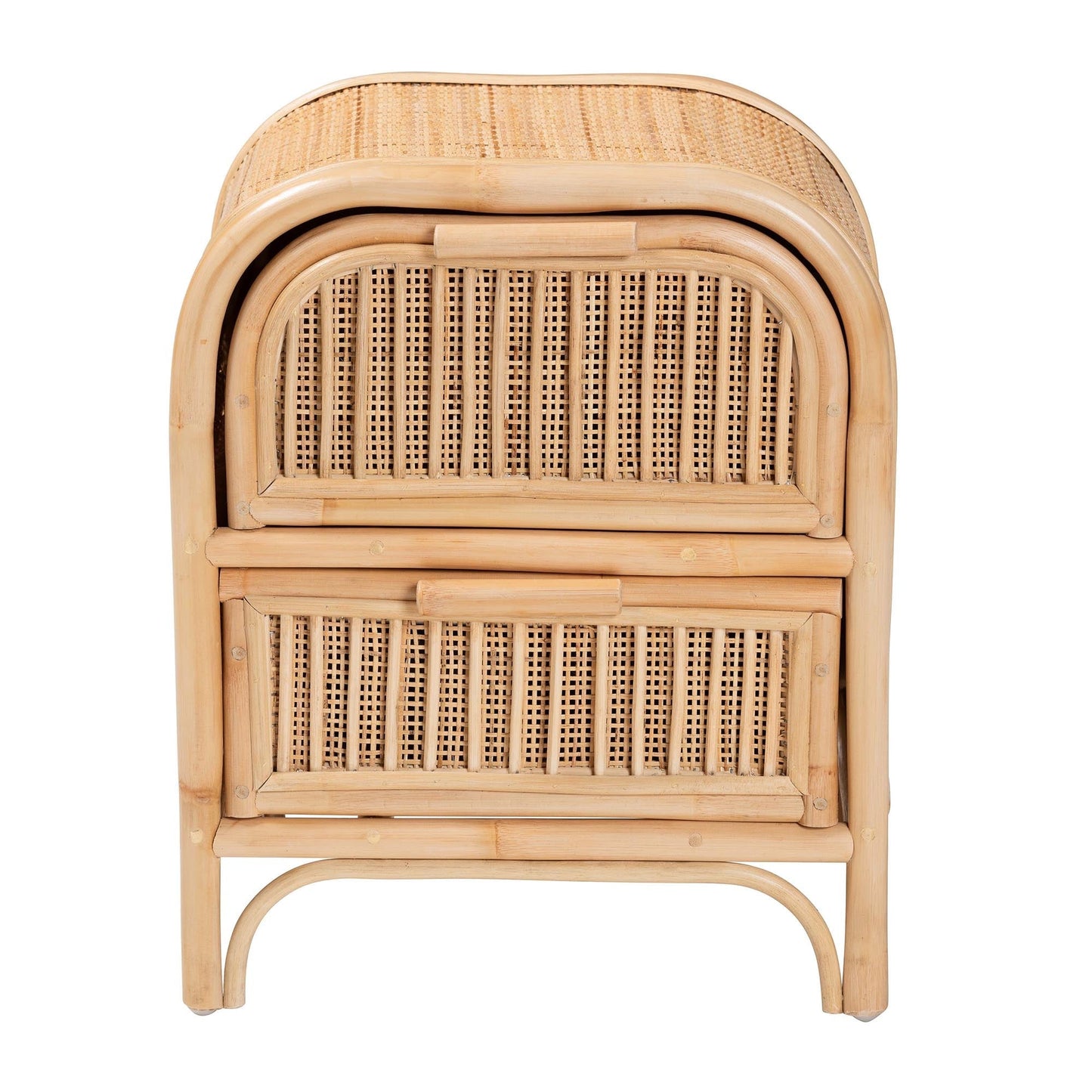 Calvin & Bay Natural Bohemian Rattan 2 Drawer Bedside / Nightstand – handcrafted solid wood furniture