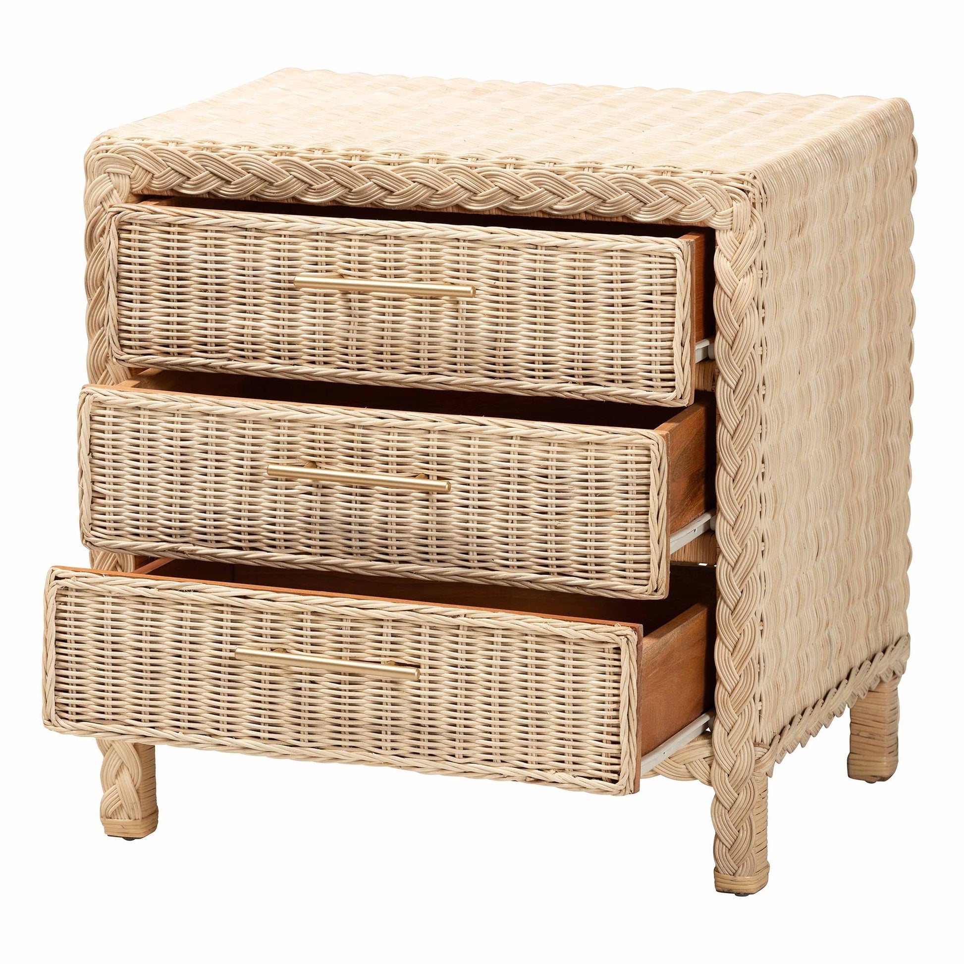 Calvin Bohemian Natural Rattan 1 - drawer Bedside / Nightstand – handcrafted solid wood furniture