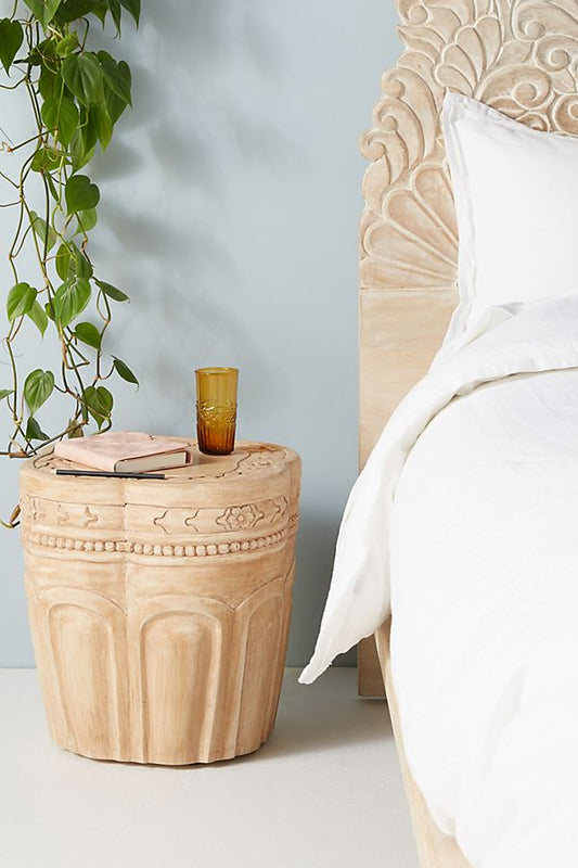 Carved - Patchwork Bedside Table – handcrafted solid wood furniture
