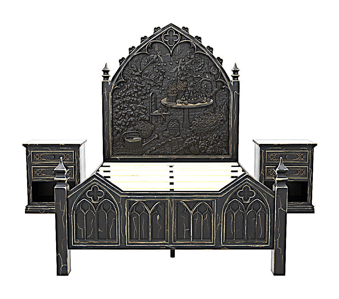 🏰 Cathedral Reverie Hand - Carved Gothic Bed – Solid Teakwood – handcrafted solid wood furniture