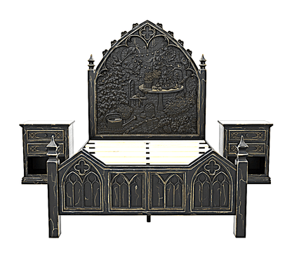 🏰 Cathedral Reverie Hand - Carved Gothic Bed – Solid Teakwood – handcrafted solid wood furniture