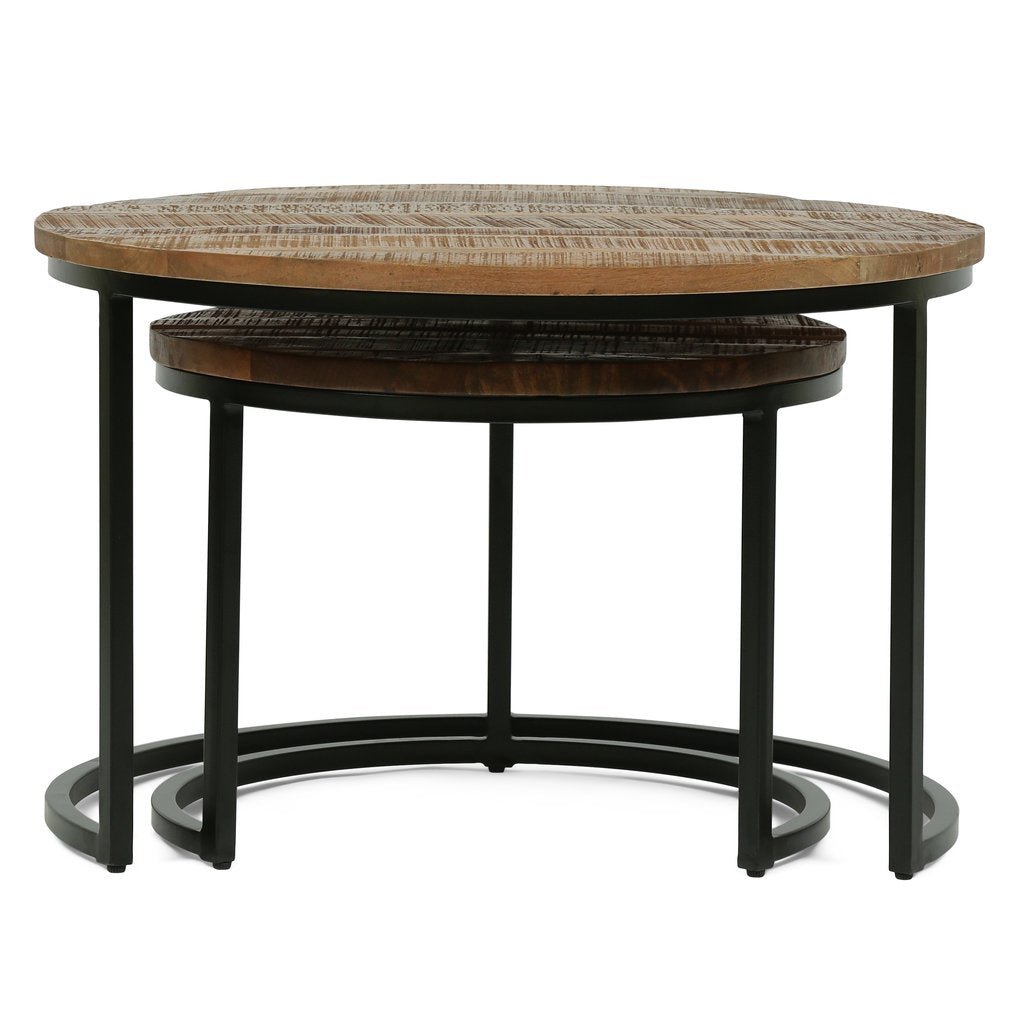 CATICLAN Industrial Handcrafted Mango Wood Nested Tables, Set of 2, Honey Brown and Black – handcrafted solid wood furniture