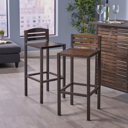 Cebu Industrial Barstools with Rustic Metal Finish Iron Frame – handcrafted solid wood furniture
