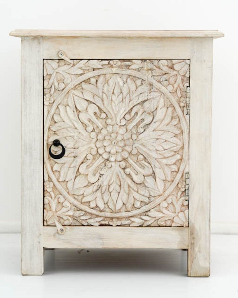 DAHLIA MIndian Wooden Hand Carved Bedside Cabinet – handcrafted solid wood furniture