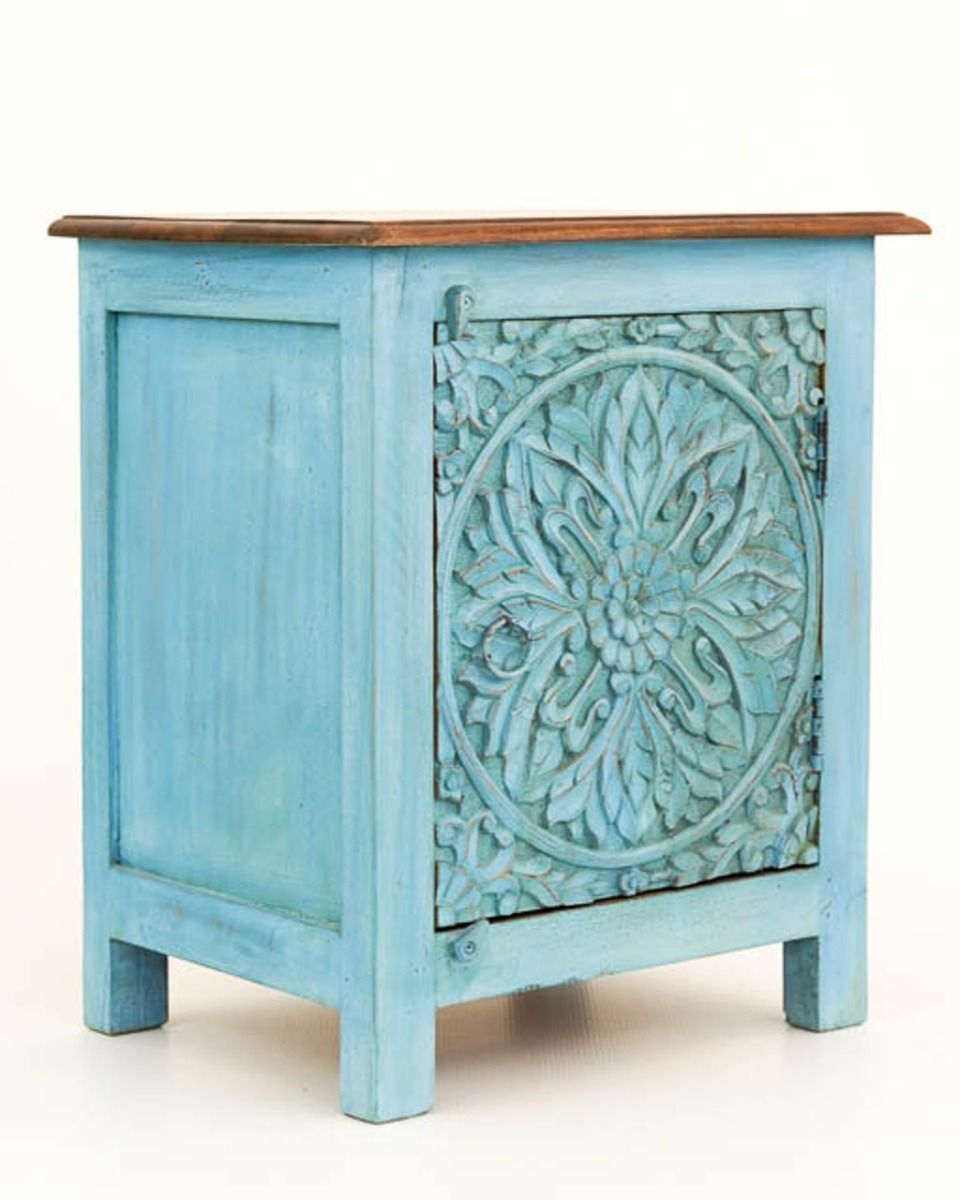 DAHLIA MIndian Wooden Hand Carved Bedside Cabinet – handcrafted solid wood furniture