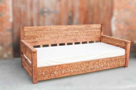 Dalia Hand Carved Indian Solid Wooden Daybed – handcrafted solid wood furniture