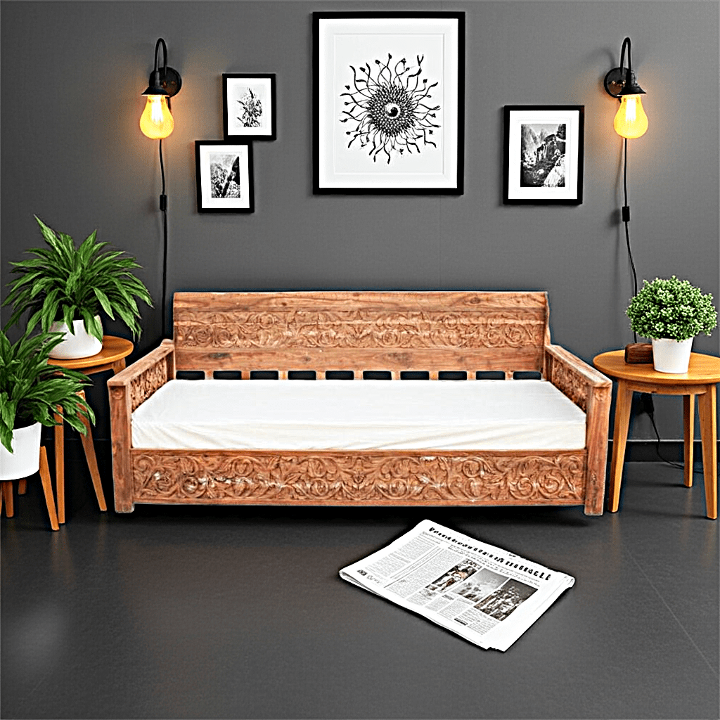 Dalia Hand Carved Indian Solid Wooden Daybed – handcrafted solid wood furniture