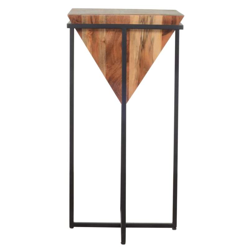 DAPITAN Pyramid Shape Wooden Side Table With Cross Metal Base Accent Table – handcrafted solid wood furniture