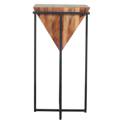 DAPITAN Pyramid Shape Wooden Side Table With Cross Metal Base Accent Table – handcrafted solid wood furniture