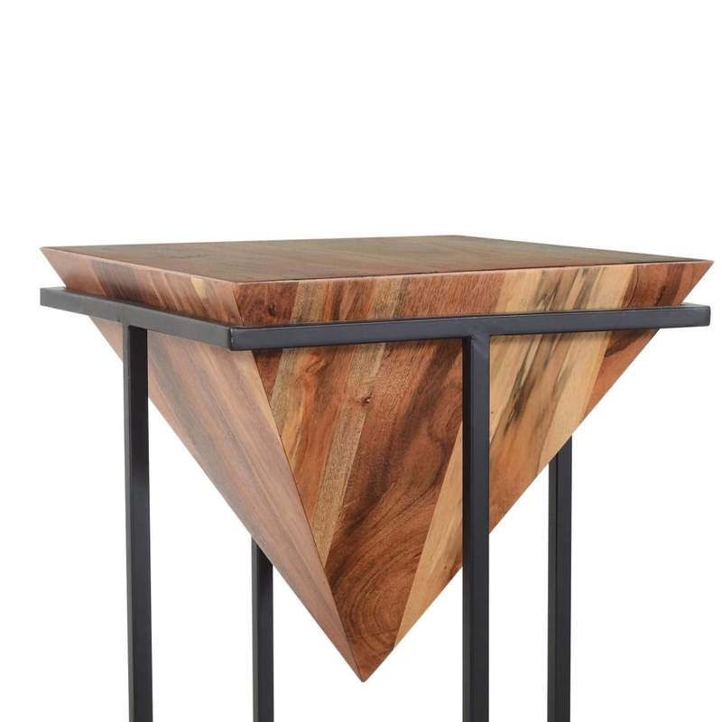 DAPITAN Pyramid Shape Wooden Side Table With Cross Metal Base Accent Table – handcrafted solid wood furniture