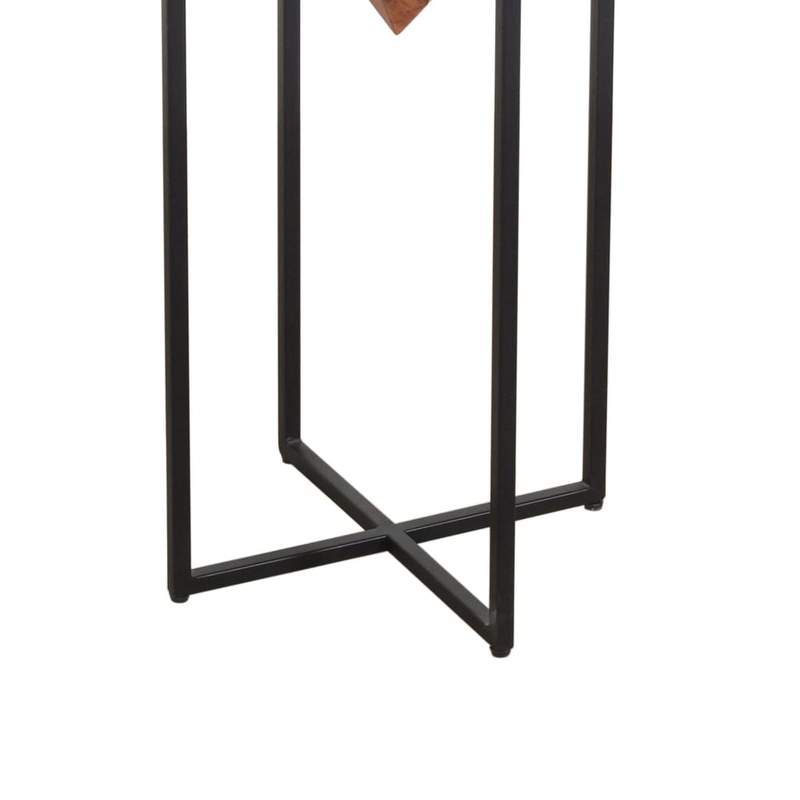 DAPITAN Pyramid Shape Wooden Side Table With Cross Metal Base Accent Table – handcrafted solid wood furniture