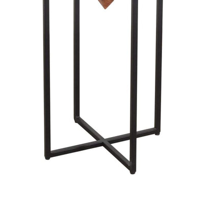 DAPITAN Pyramid Shape Wooden Side Table With Cross Metal Base Accent Table – handcrafted solid wood furniture