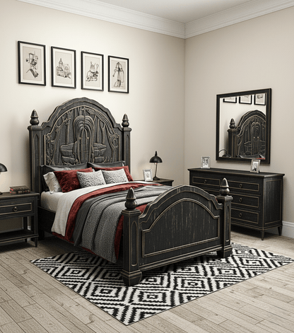 Dark Empress Gothic Hand - Carved wooden Platform Bed – handcrafted solid wood furniture