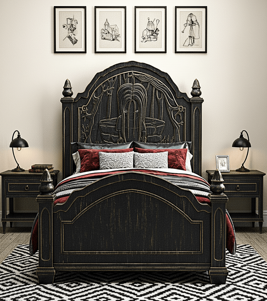 Dark Empress Gothic Hand - Carved wooden Platform Bed – handcrafted solid wood furniture