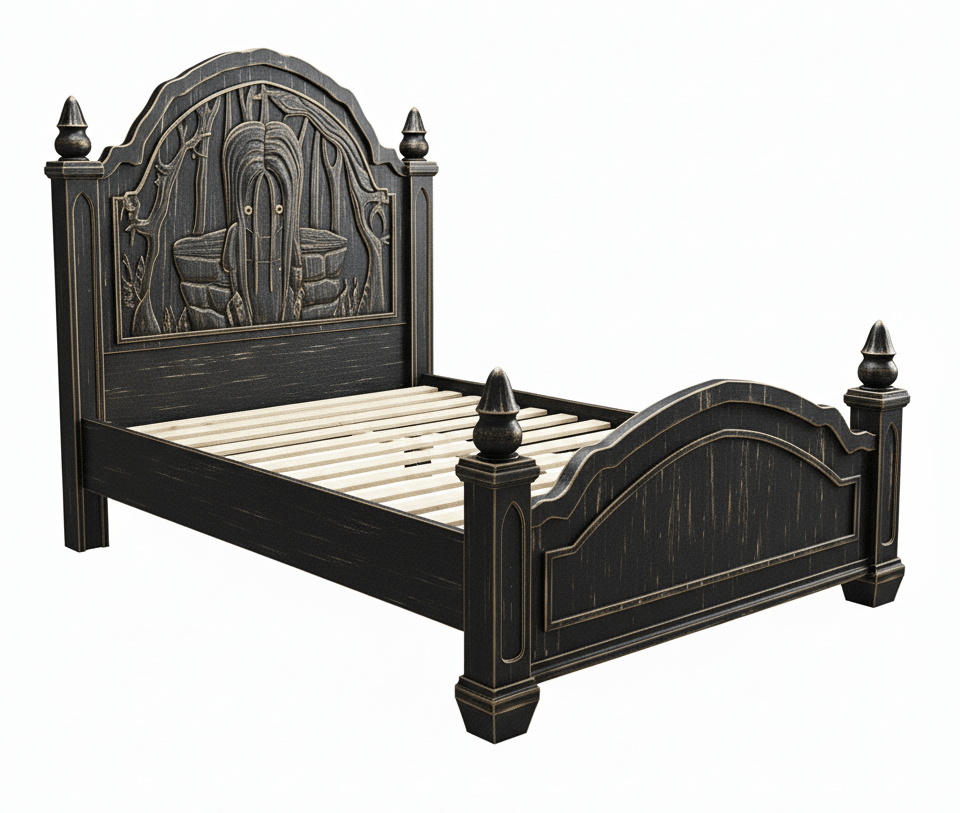 Dark Empress Gothic Hand - Carved wooden Platform Bed – handcrafted solid wood furniture