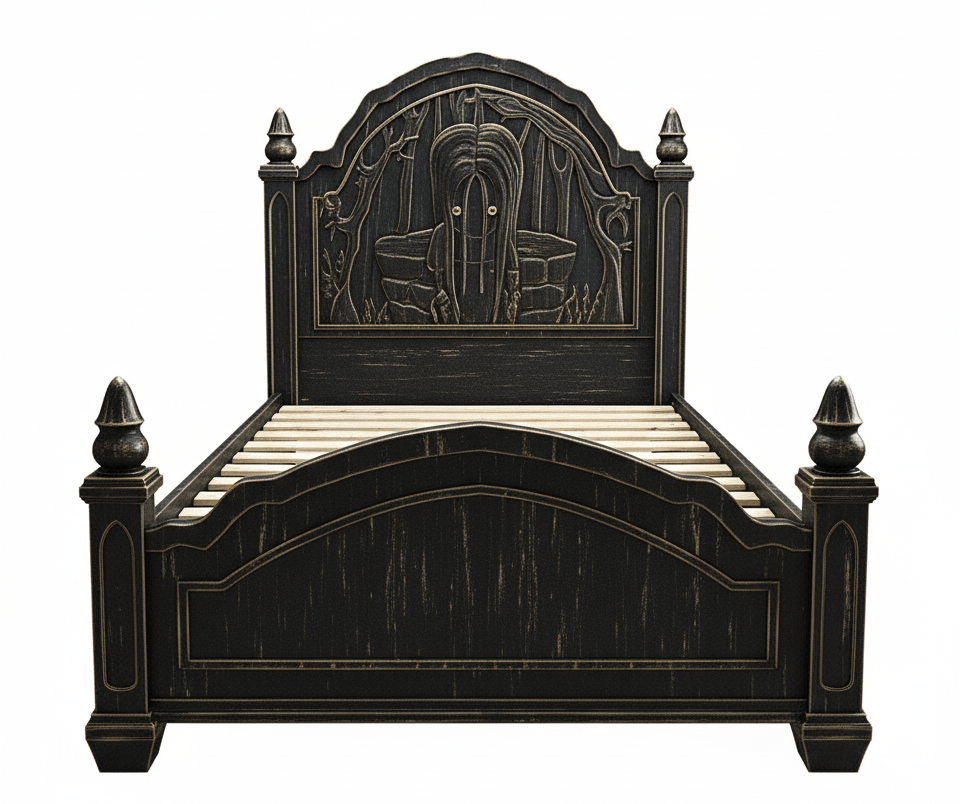 Dark Empress Gothic Hand - Carved wooden Platform Bed – handcrafted solid wood furniture