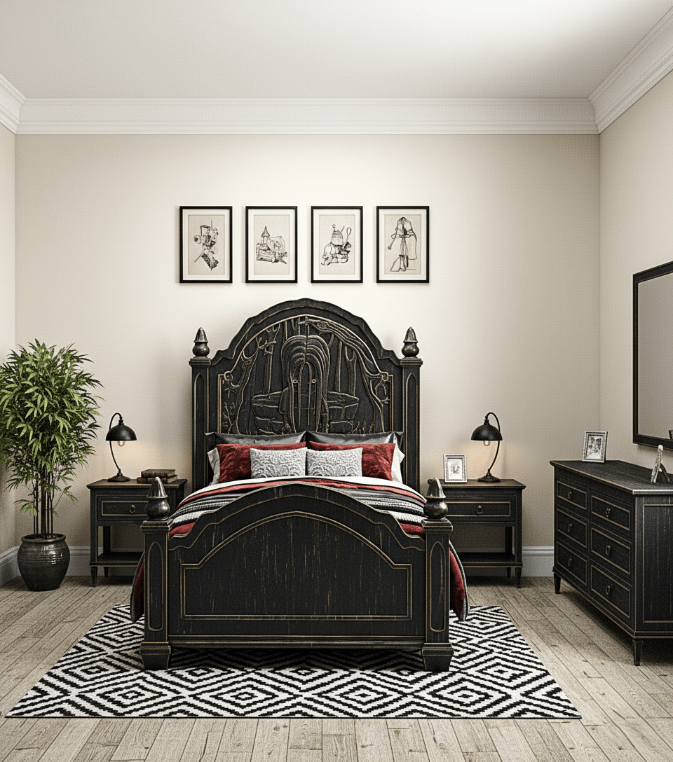 Dark Empress Gothic Hand - Carved wooden Platform Bed – handcrafted solid wood furniture