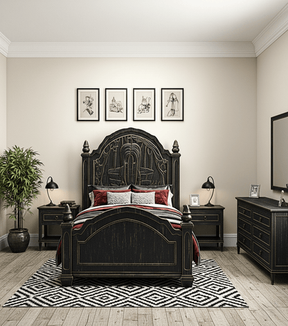 Dark Empress Gothic Hand - Carved wooden Platform Bed – handcrafted solid wood furniture