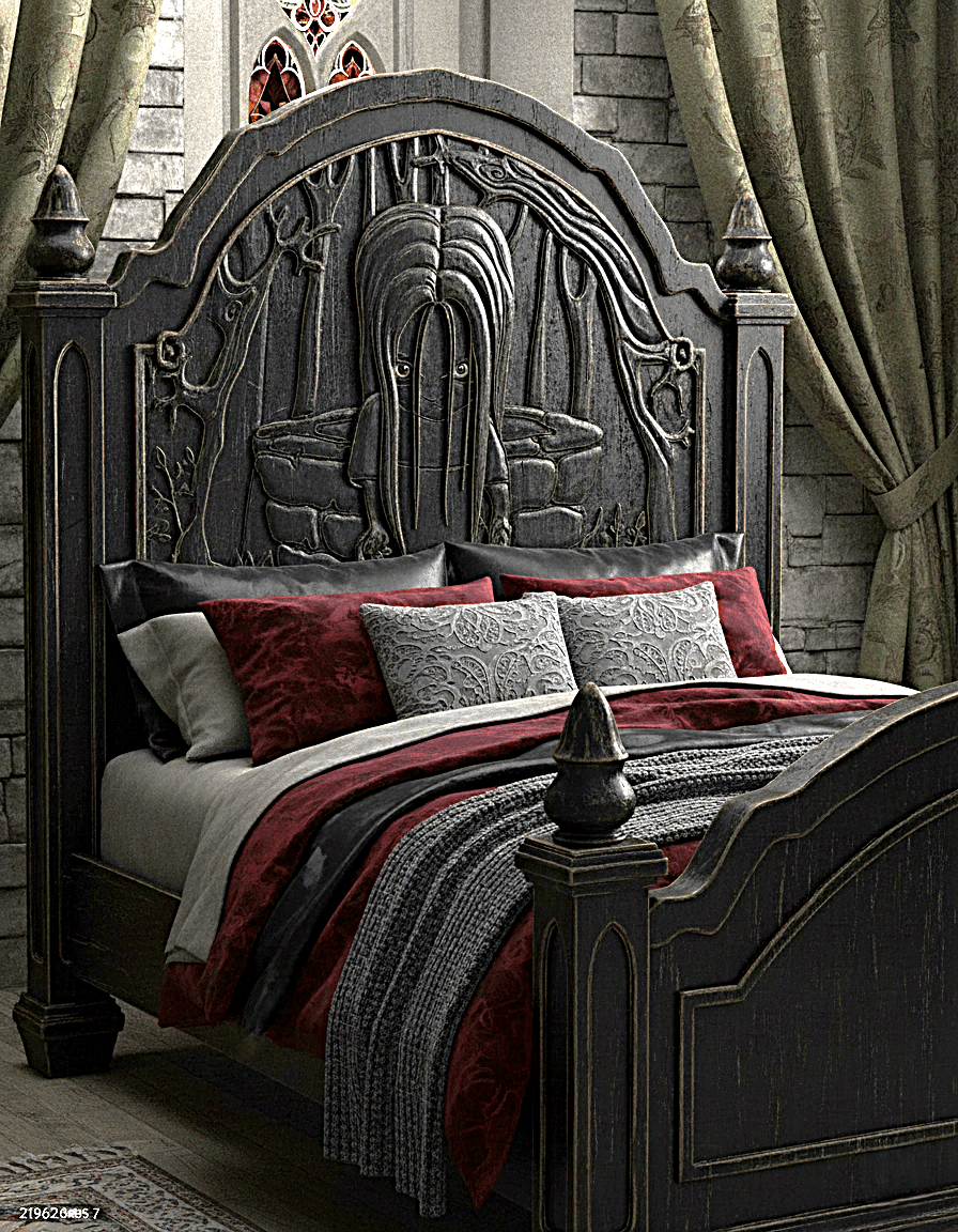 Dark Empress Gothic Hand - Carved wooden Platform Bed – handcrafted solid wood furniture