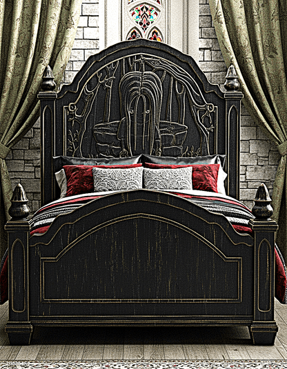 Dark Empress Gothic Hand - Carved wooden Platform Bed – handcrafted solid wood furniture