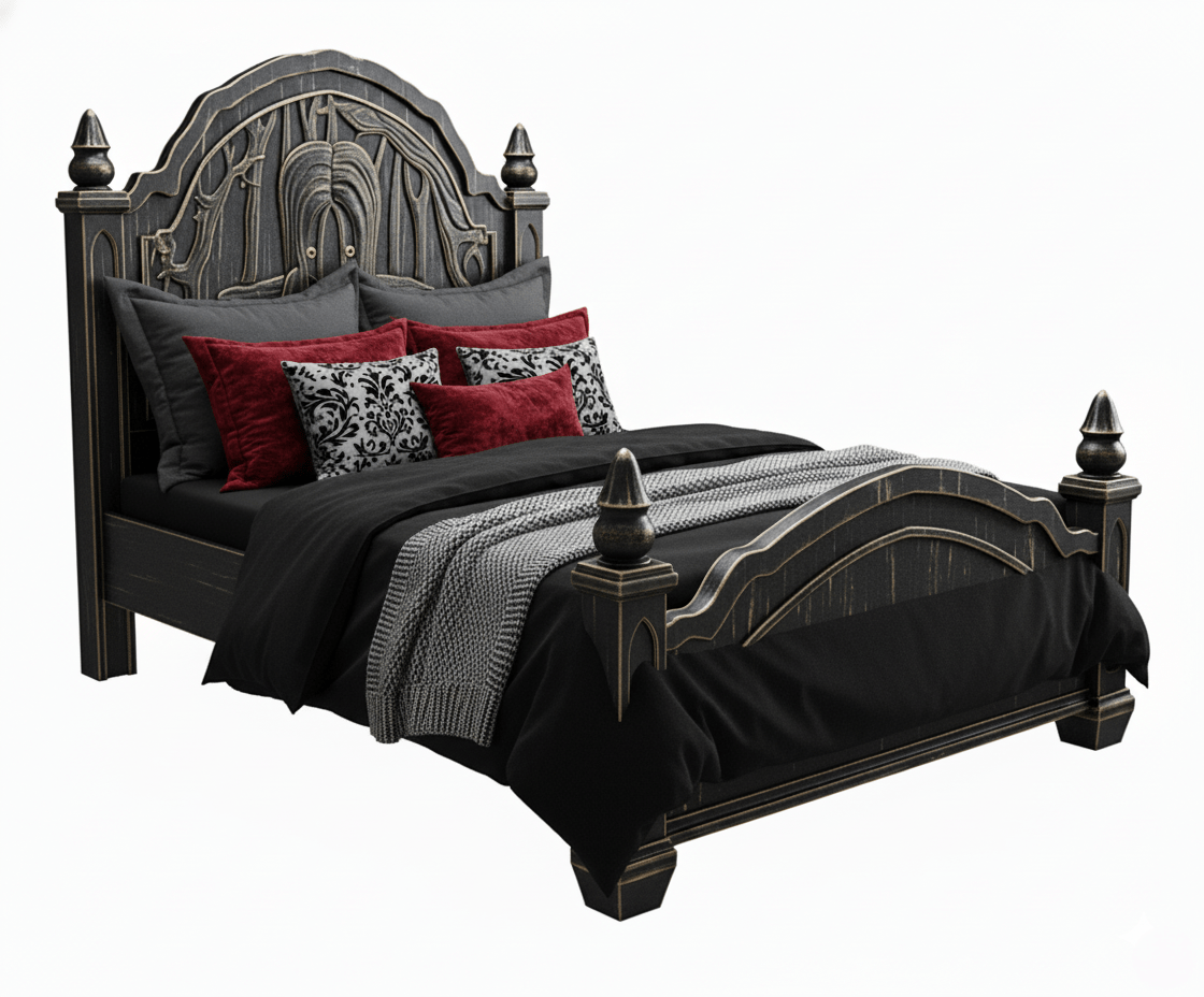 Dark Empress Gothic Hand - Carved wooden Platform Bed – handcrafted solid wood furniture