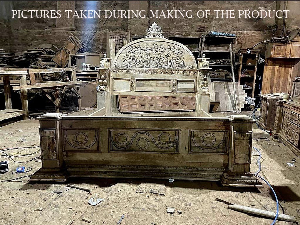 Daze Hand Carved Gothic Platform Bed by R-Designs Furniture – handcrafted solid wood furniture made in India