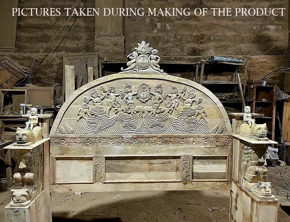 Daze Hand Carved Gothic Platform Bed by R-Designs Furniture – handcrafted solid wood furniture made in India