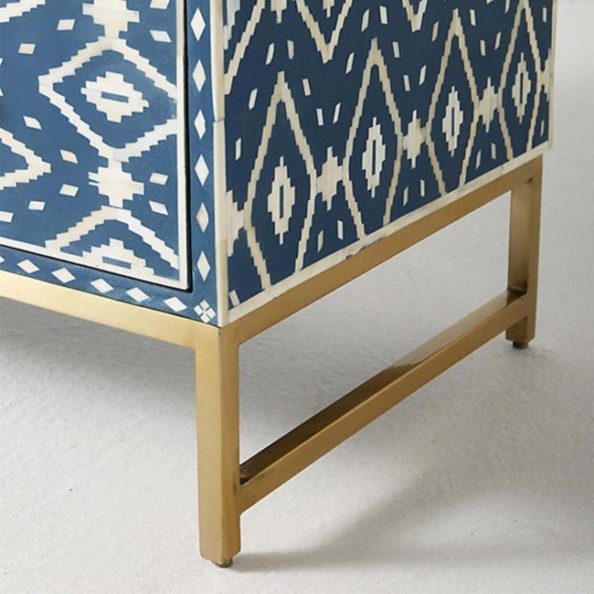 Diamond Bone Inlay Chest of 3 Drawers Dresser – handcrafted solid wood furniture