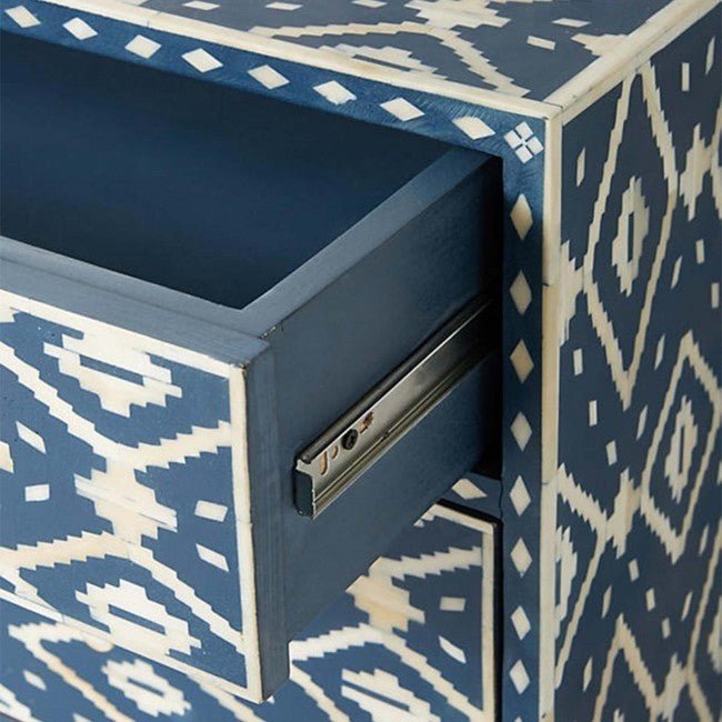 Diamond Bone Inlay Chest of 3 Drawers Dresser – handcrafted solid wood furniture