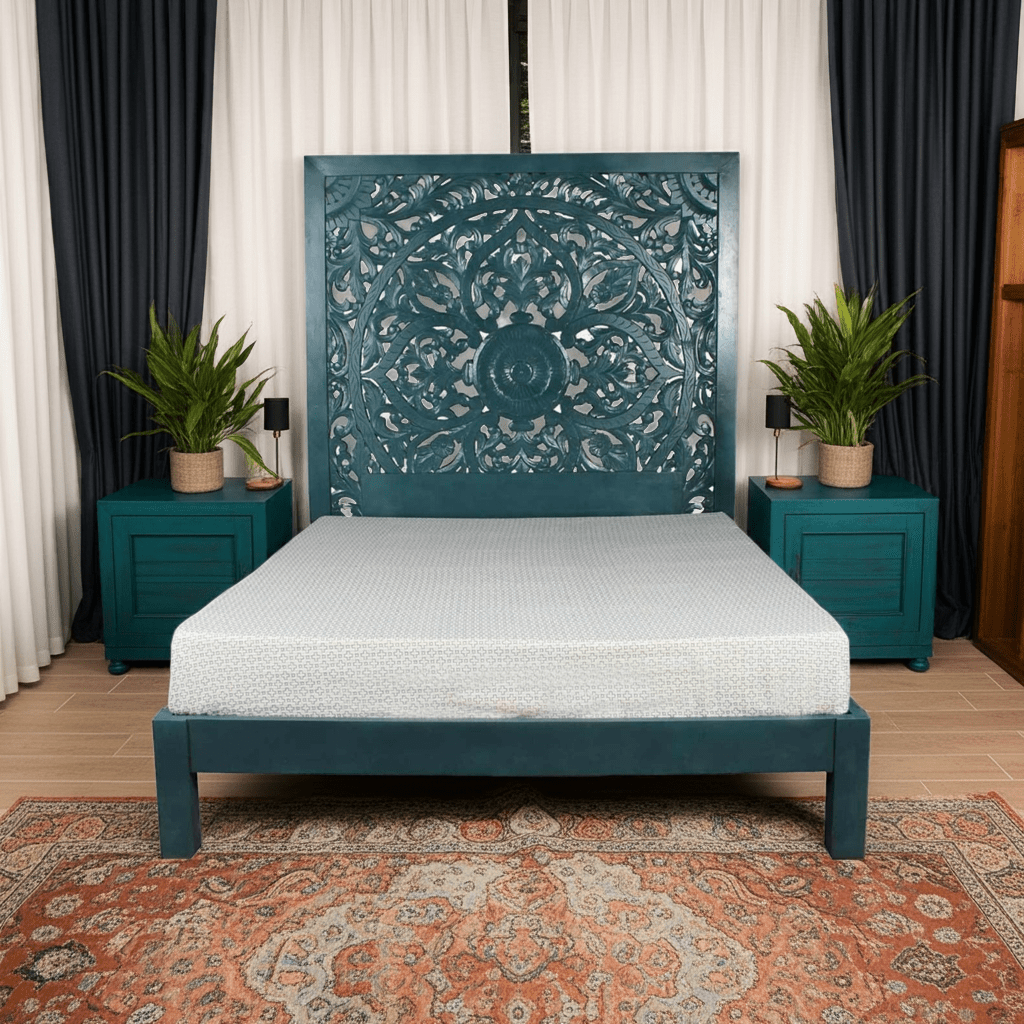 Dynasty Carved Indian Solid Wood Bed Frame – handcrafted solid wood furniture