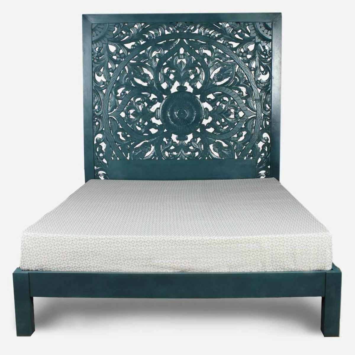 Dynasty Carved Indian Solid Wood Bed Frame – handcrafted solid wood furniture