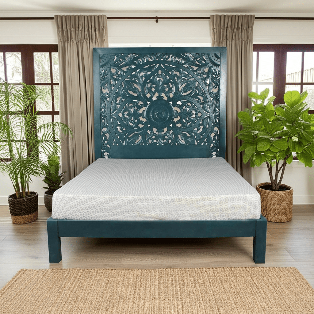 Dynasty Carved Indian Solid Wood Bed Frame – handcrafted solid wood furniture