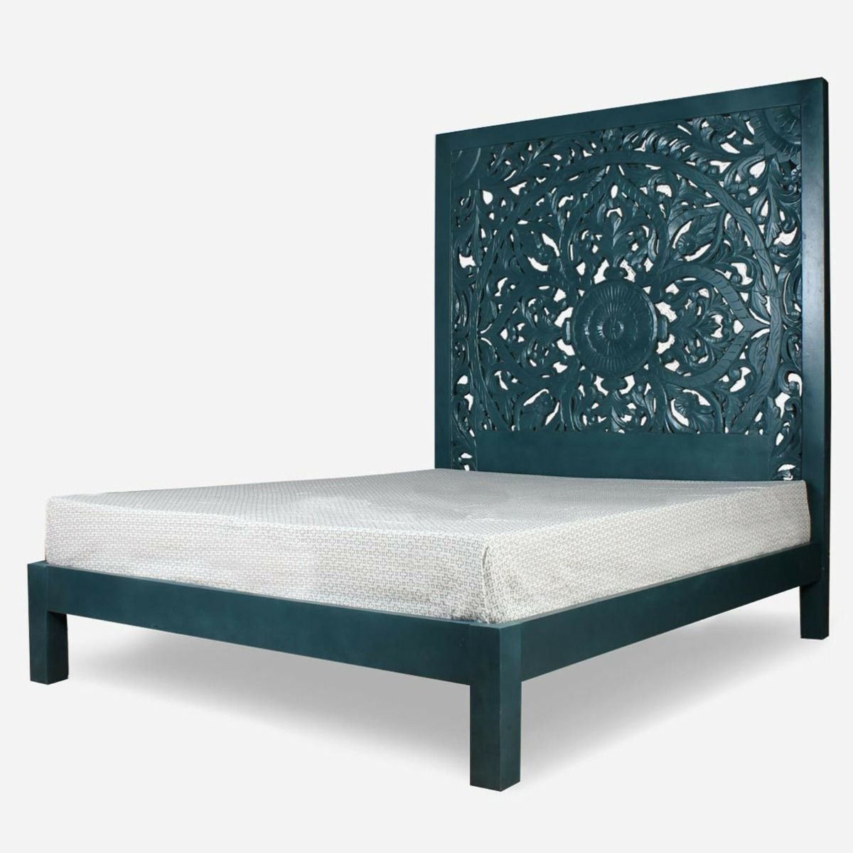 Dynasty Carved Indian Solid Wood Bed Frame – handcrafted solid wood furniture