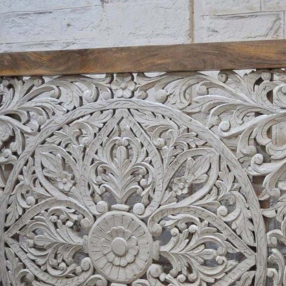 Dynasty Carved Indian Solid Wooden Bed Frame Dual Tone – handcrafted solid wood furniture