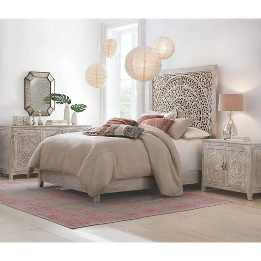 Dynasty Hand Carved Indian Solid Wooden Bed Frame – handcrafted solid wood furniture