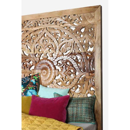 Dynasty Hand Carved Indian Solid Wooden Bed Frame Natural – handcrafted solid wood furniture