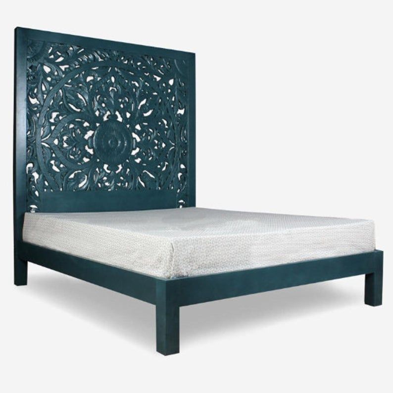 Dynasty Hand Carved Indian Solid Wooden Bed Frame Natural – handcrafted solid wood furniture