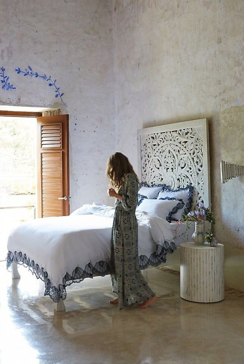 Dynasty hand carved Indian Solid wooden bed frame White – handcrafted solid wood furniture