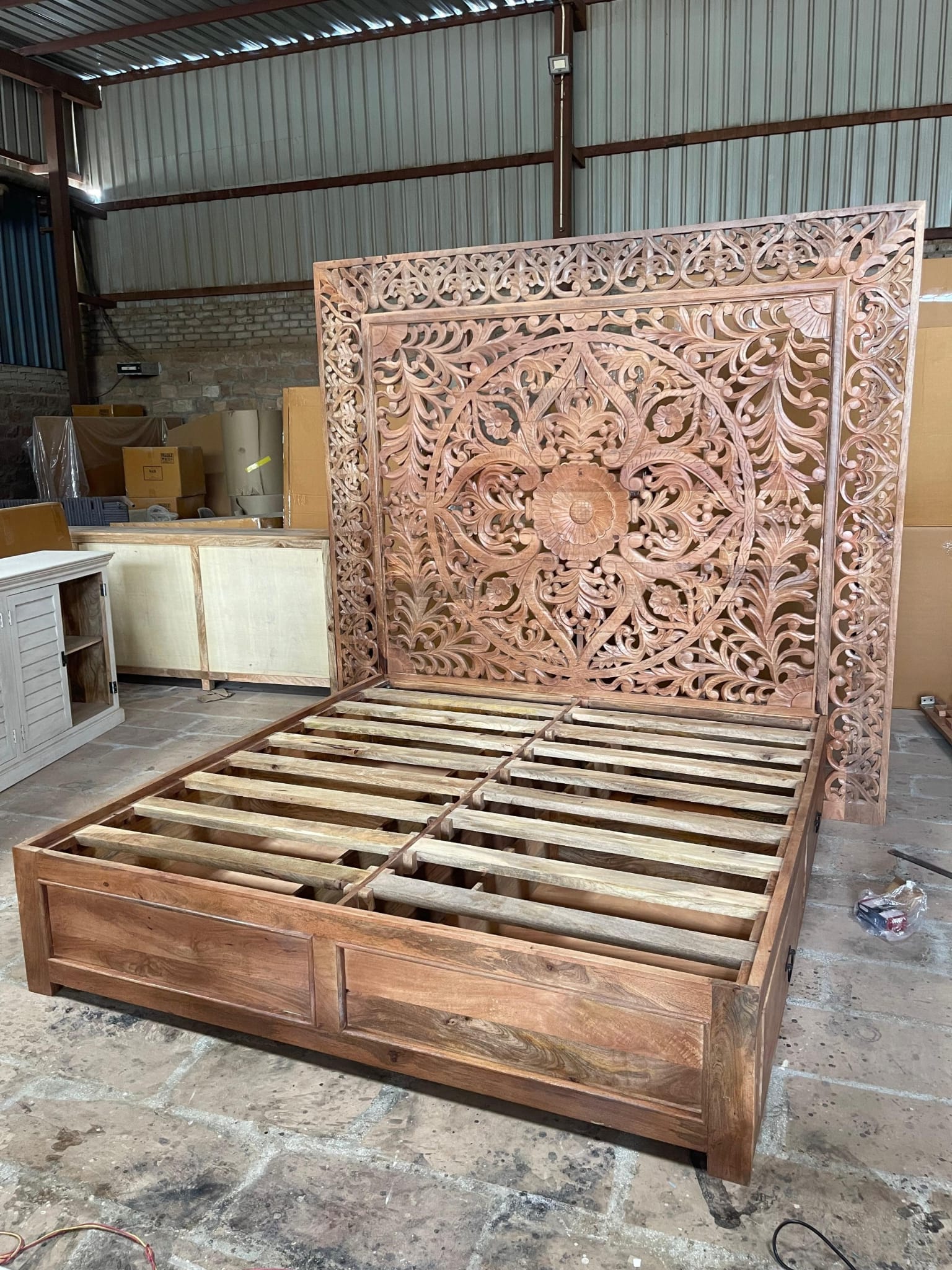 Dynasty Hand Carved Wooden Jody Bed Frame With Storage Drawers – handcrafted solid wood furniture