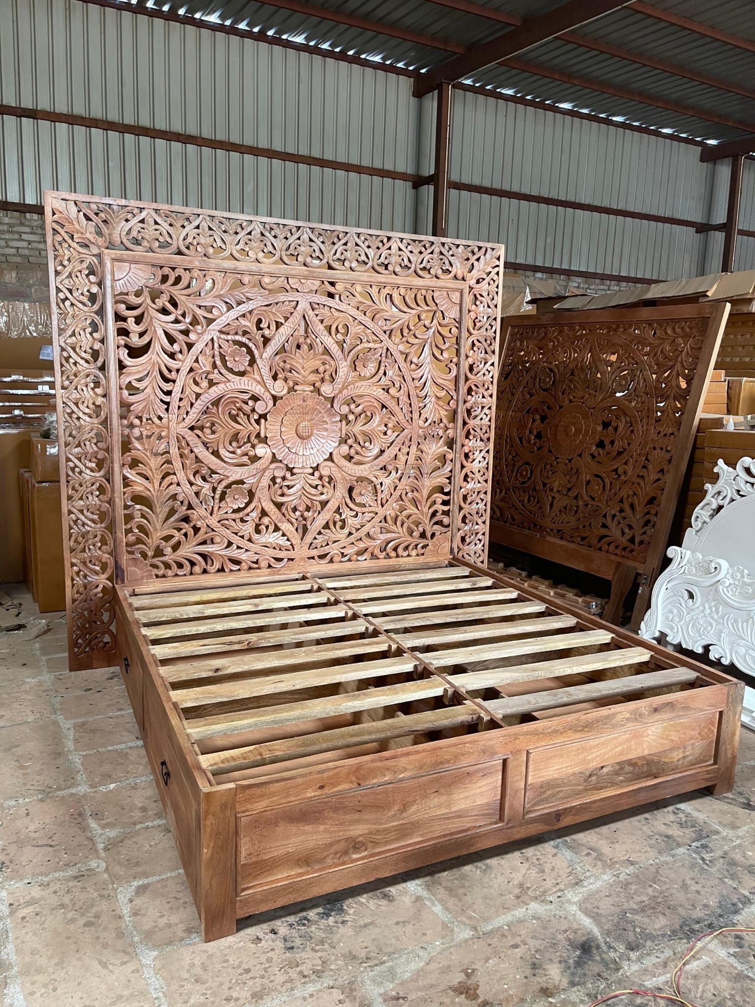 Dynasty Hand Carved Wooden Jody Bed Frame With Storage Drawers - HF Commercial Furniture