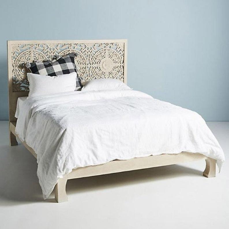Dynasty Low Line Hand Carved Indian Wooden Bed Frame - DLLHCBF – handcrafted solid wood furniture