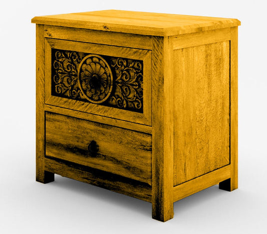 Dynasty Mughal Hand Carved Solid Wooden 2 - Drawer Bedside / Nightstand – handcrafted solid wood furniture
