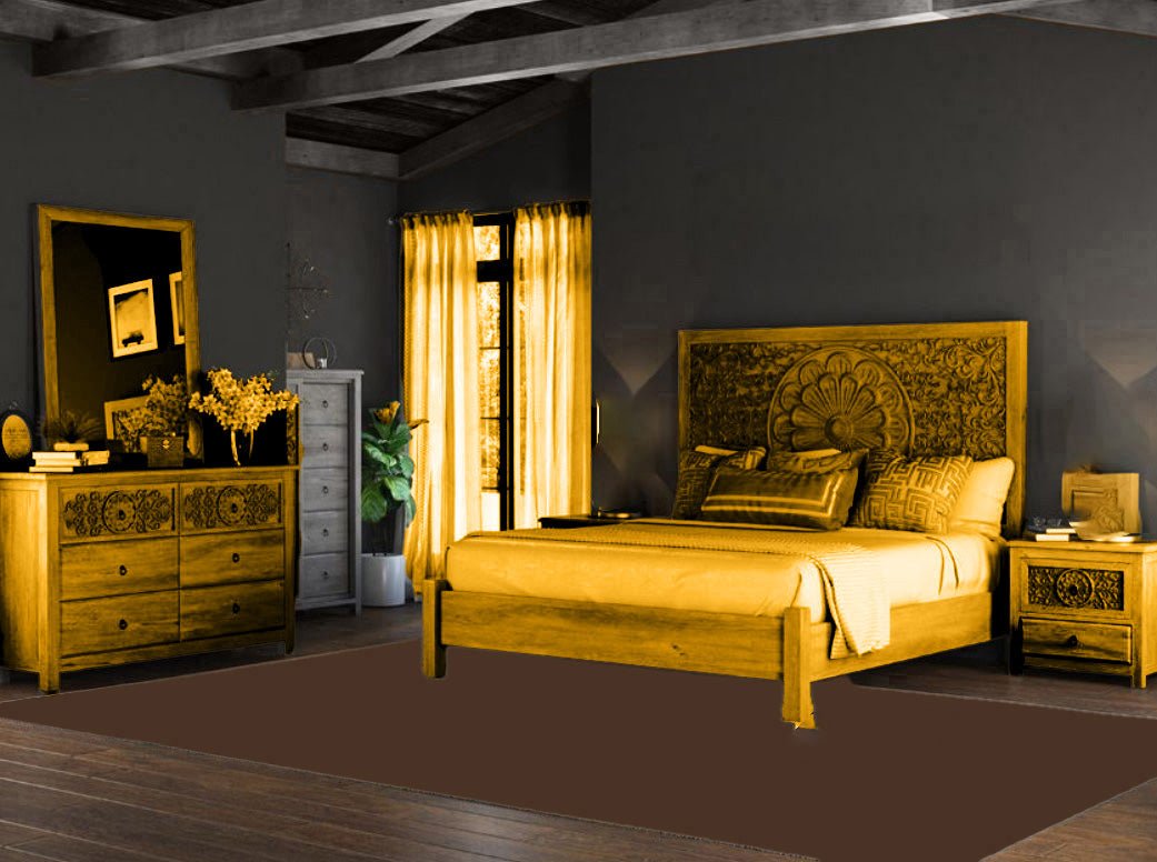 Dynasty Mughal Hand Carved Solid Wooden 4-Piece Bedroom Set – handcrafted solid wood furniture