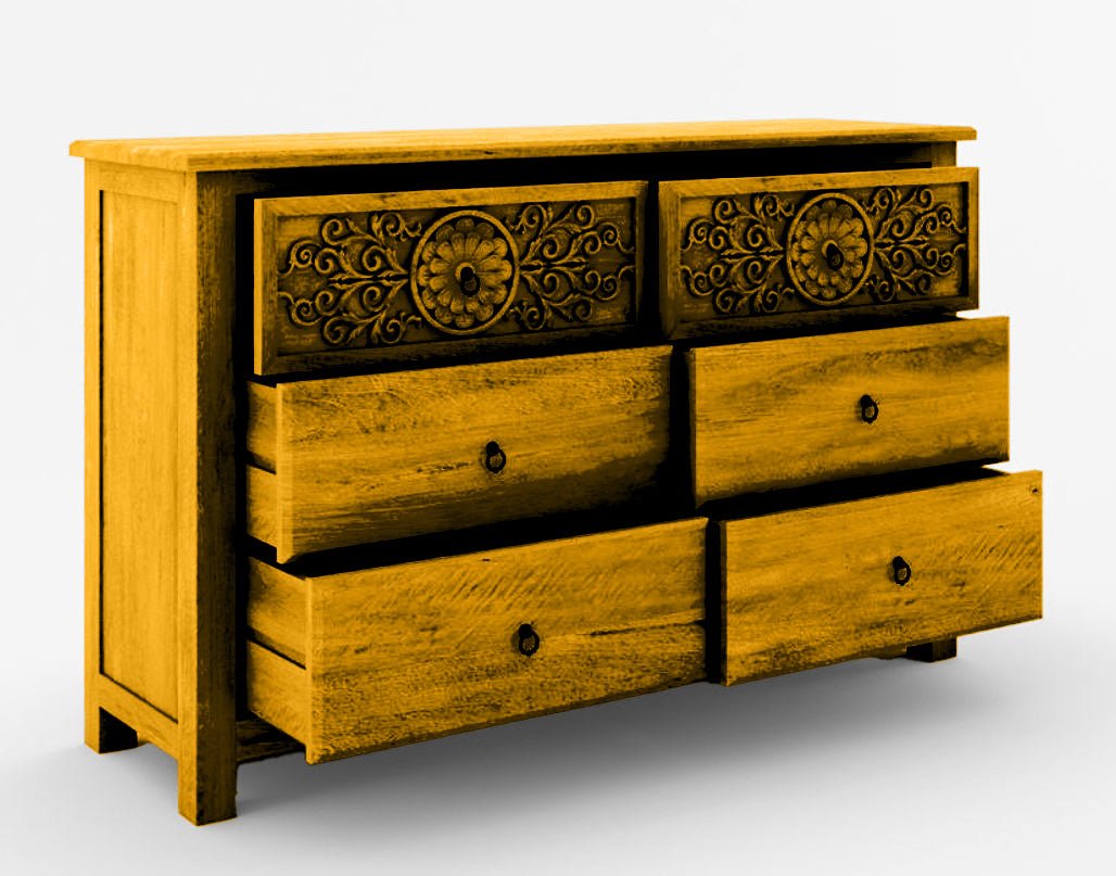 Dynasty Mughal Hand Carved Solid Wooden 6 - Drawer Dresser – handcrafted solid wood furniture