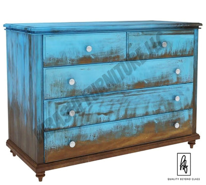 Empire Blue Dawn Rustic Solid Mango Wood Bedroom Dresser With 5 Drawer – handcrafted solid wood furniture