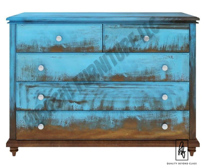 Empire Blue Dawn Rustic Solid Mango Wood Bedroom Dresser With 5 Drawer – handcrafted solid wood furniture