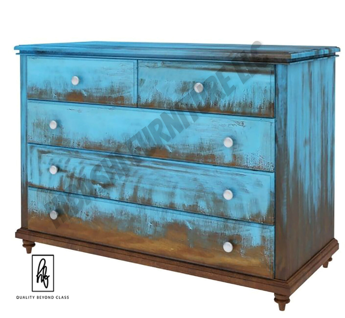 Empire Blue Dawn Rustic Solid Mango Wood Bedroom Dresser With 5 Drawer – handcrafted solid wood furniture